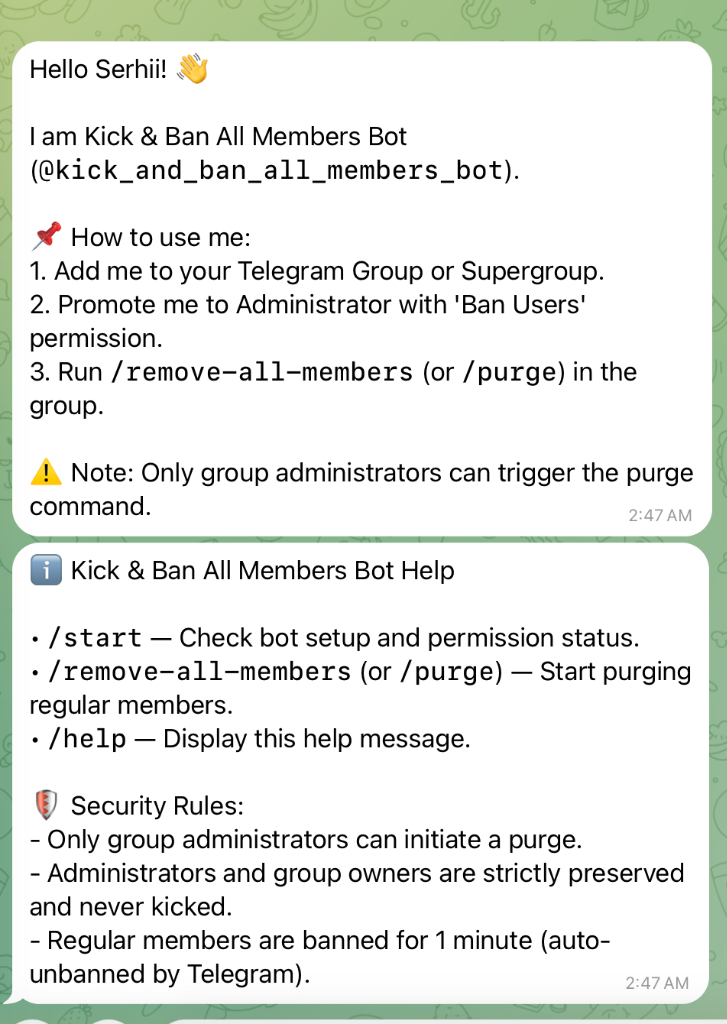 Kick & Ban All Members Bot Interface